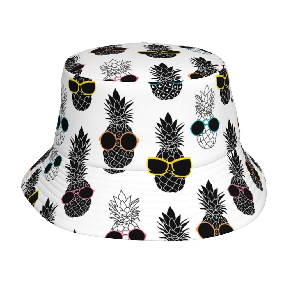 6470 Cool Summer Sunglass Pineapple Black and White Fruit Print Bucket Hat